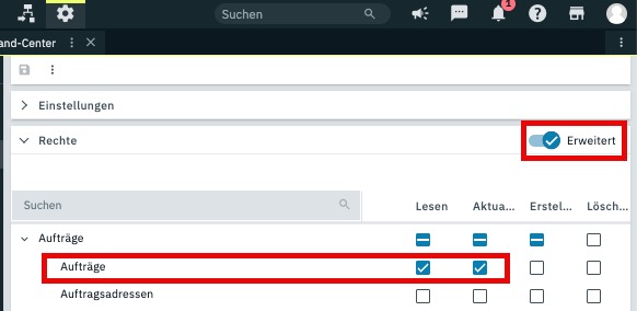 Berechtigung Aufträge in PlentyOne